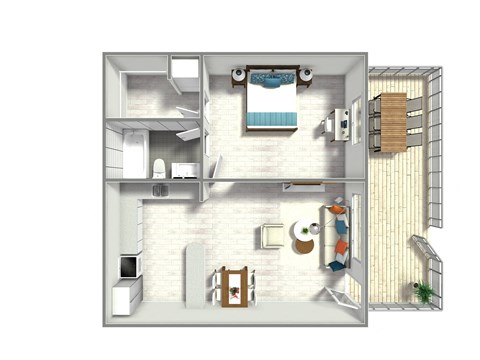 Floor plan for 1 bed, 1 bath, 713 sqft
